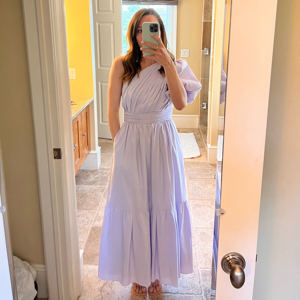 Self-Portrait Pu One-Shoulder Midi Dress
